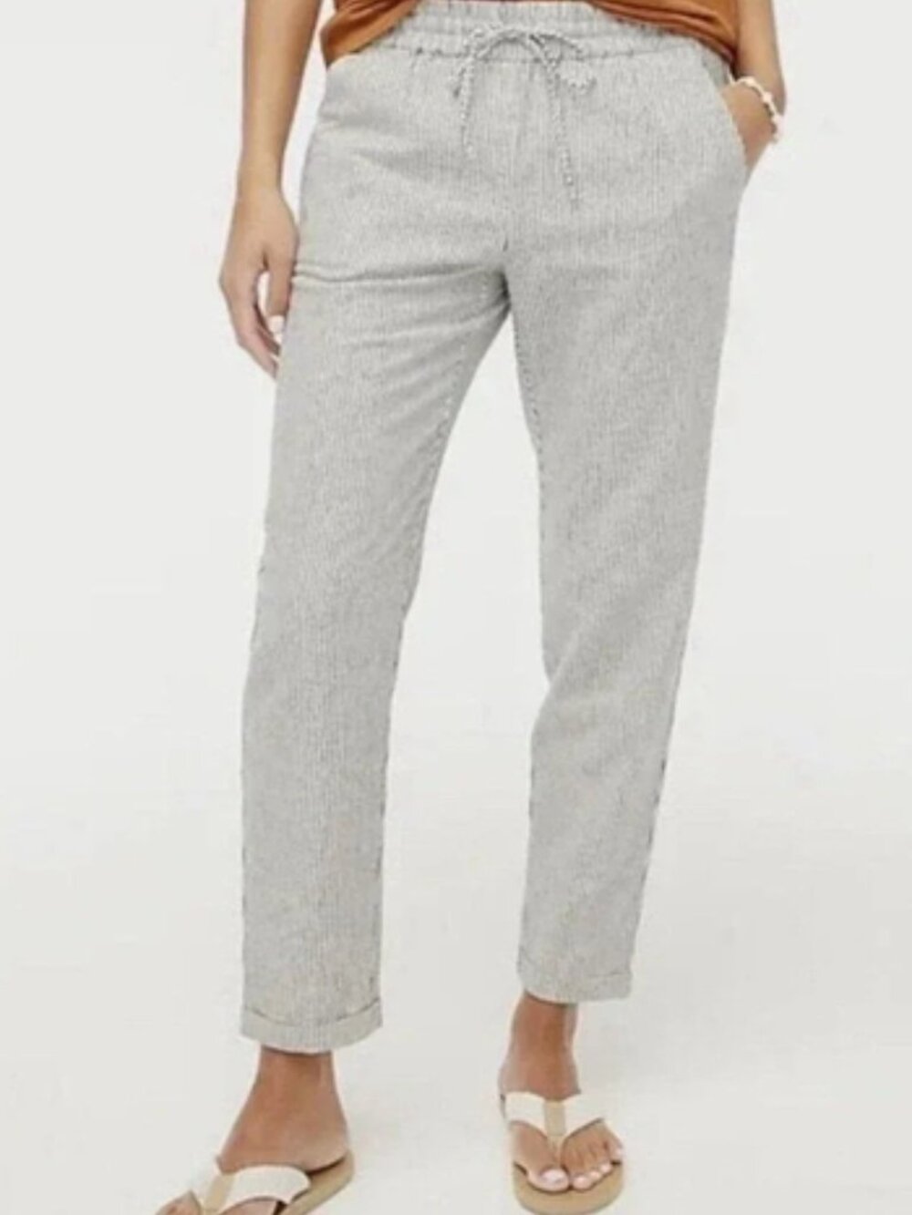 J. Crew Factory White and Gray/Blue Pinstripe Cropped Drawstring Pants